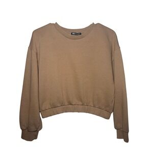 ZARA Brown Cropped Crewneck Sweatshirt Womens Size L